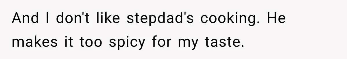 And I don't like stepdad's cooking. He makes it too spicy for my taste.