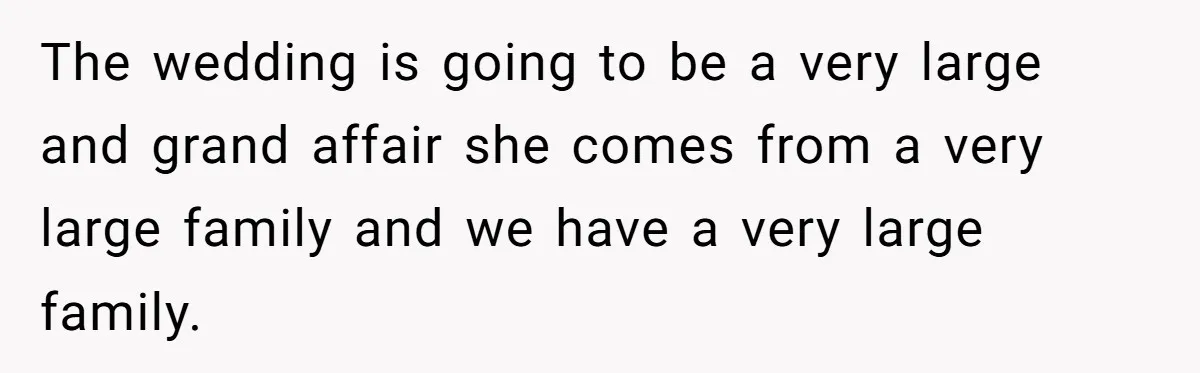 The wedding is going to be a very large and grand affair she comes from a very large family and we have a very large family.