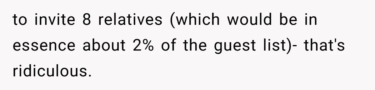 to invite 8 relatives (which would be in essence about 2% of the guest list)- that's ridiculous.