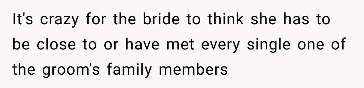 It's crazy for the bride to think she has to be close to or have met every single one of the groom's family members