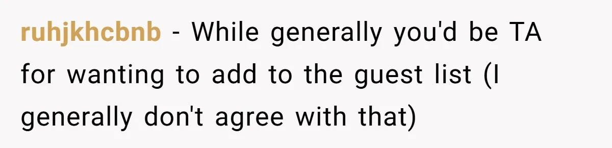 ruhjkhcbnb − While generally you'd be TA for wanting to add to the guest list (I generally don't agree with that)