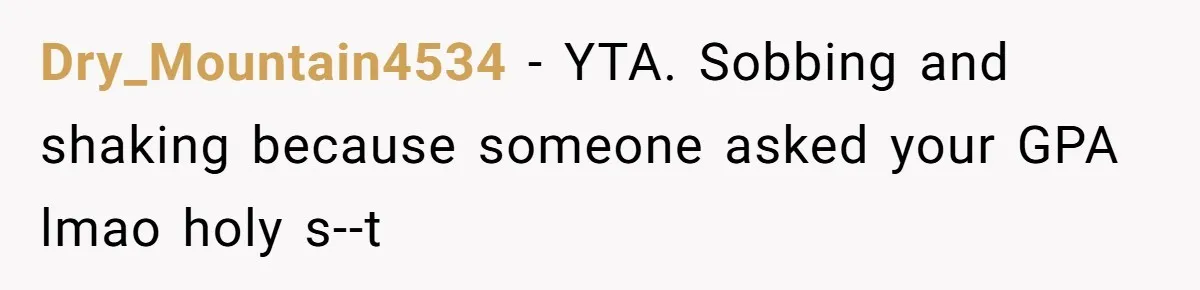 Dry_Mountain4534 - YTA. Sobbing and shaking because someone asked your GPA lmao holy s--t