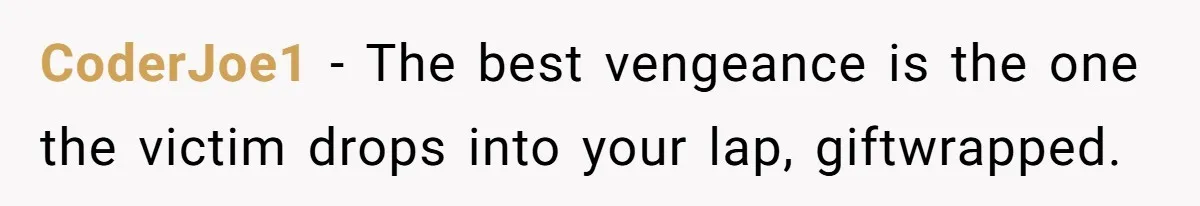 She Did His "Admin" For 17 Years; Her Revenge Came 5 Years After Divorce CoderJoe1 - The best vengeance is the one the victim drops into your lap, giftwrapped.