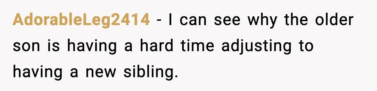 AdorableLeg2414 − I can see why the older son is having a hard time adjusting to having a new sibling.