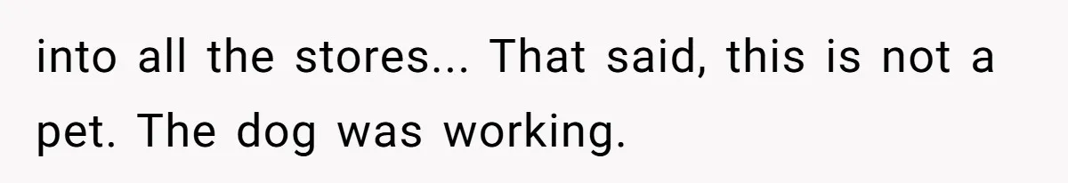 into all the stores... That said, this is not a pet. The dog was working.