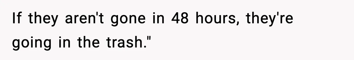 If they aren't gone in 48 hours, they're going in the trash."
