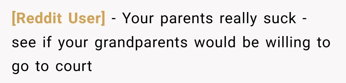 [Reddit User] - Your parents really suck - see if your grandparents would be willing to go to court
