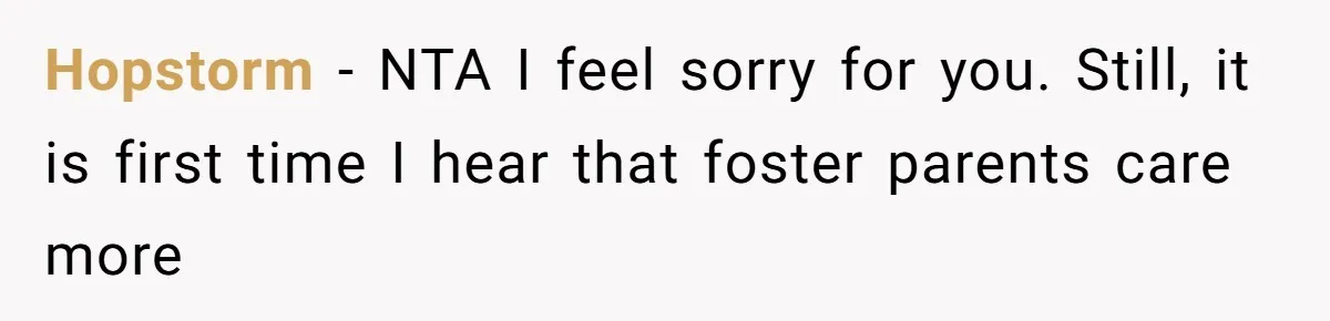 Hopstorm - NTA I feel sorry for you. Still, it is first time I hear that foster parents care more