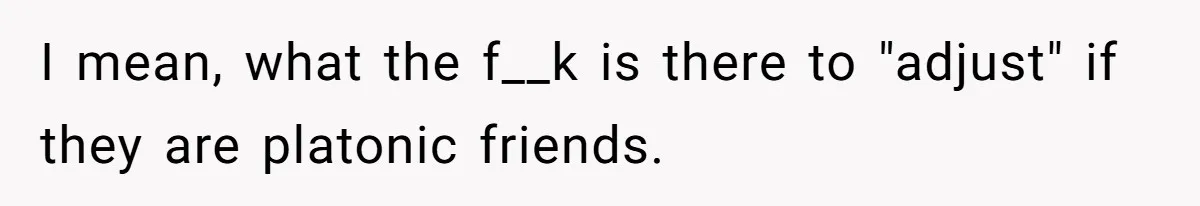 I mean, what the f__k is there to "adjust" if they are platonic friends.