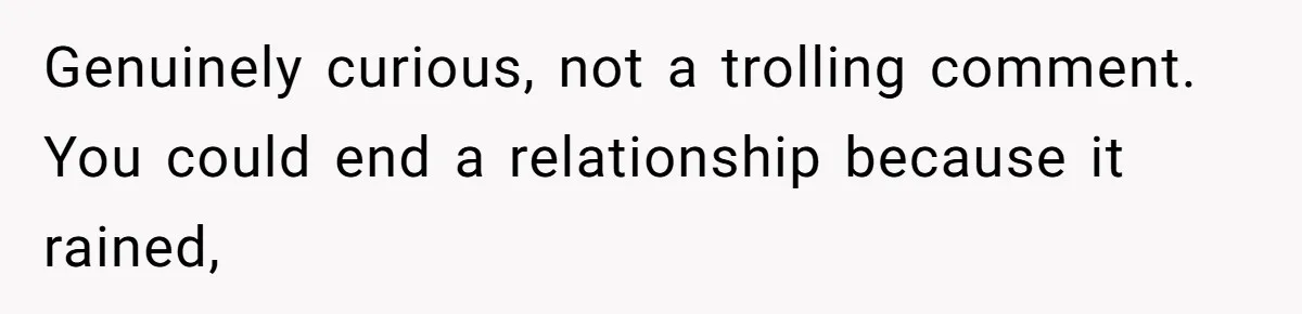 Genuinely curious, not a trolling comment. You could end a relationship because it rained,