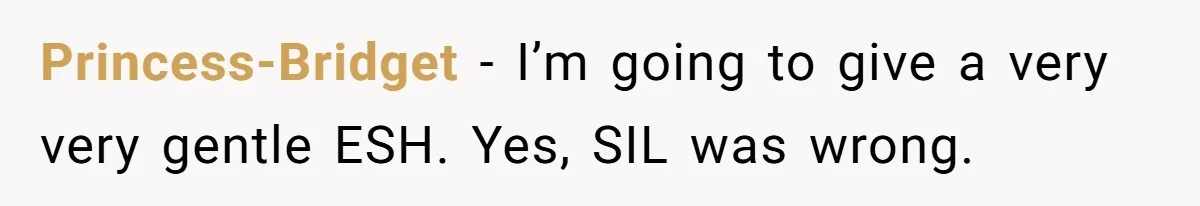 Princess-Bridget − I’m going to give a very very gentle ESH. Yes, SIL was wrong.