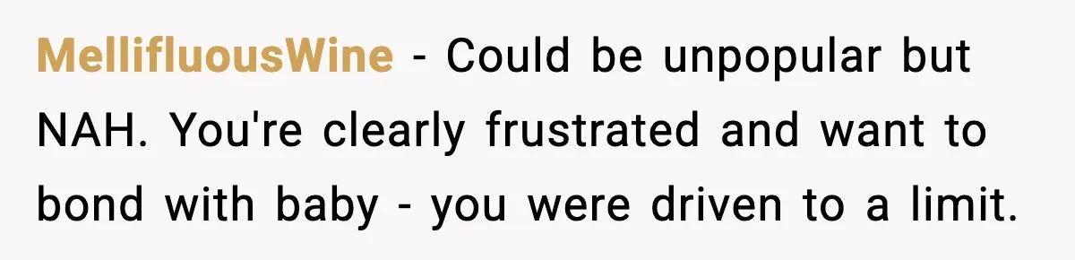 MellifluousWine − Could be unpopular but NAH. You're clearly frustrated and want to bond with baby - you were driven to a limit.