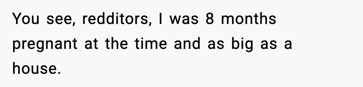 You see, redditors, I was 8 months pregnant at the time and as big as a house.