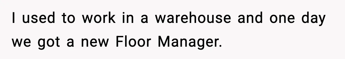 I used to work in a warehouse and one day we got a new Floor Manager.
