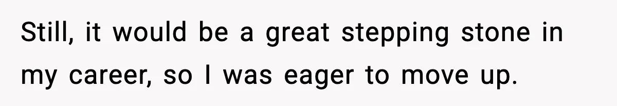 Still, it would be a great stepping stone in my career, so I was eager to move up.