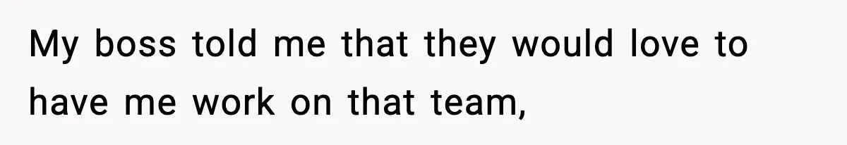 My boss told me that they would love to have me work on that team,