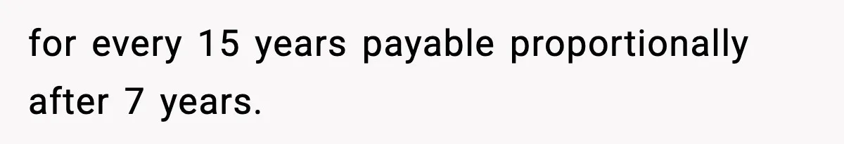 for every 15 years payable proportionally after 7 years.