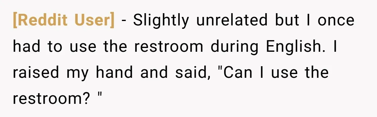 [Reddit User] − Slightly unrelated but I once had to use the restroom during English. I raised my hand and said, "Can I use the restroom? "