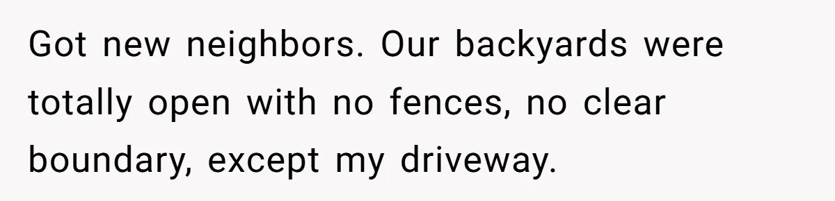 Got new neighbors. Our backyards were totally open with no fences, no clear boundary, except my driveway.