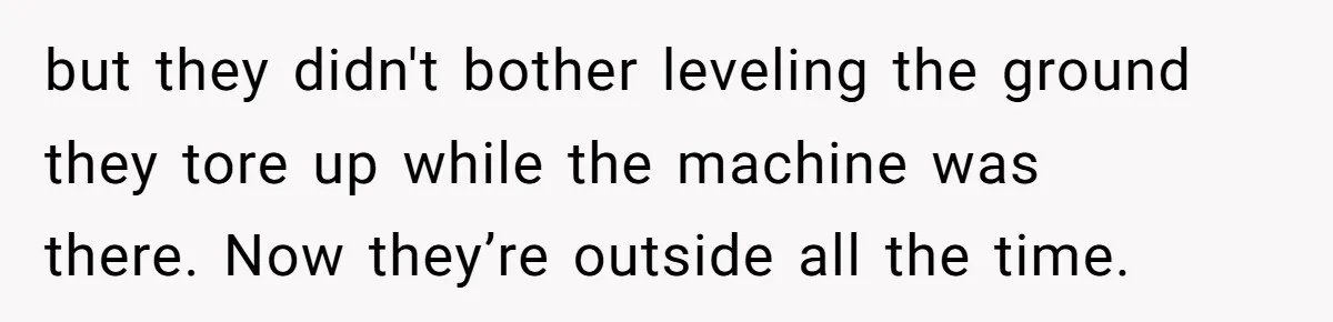 but they didn't bother leveling the ground they tore up while the machine was there. Now they’re outside all the time.