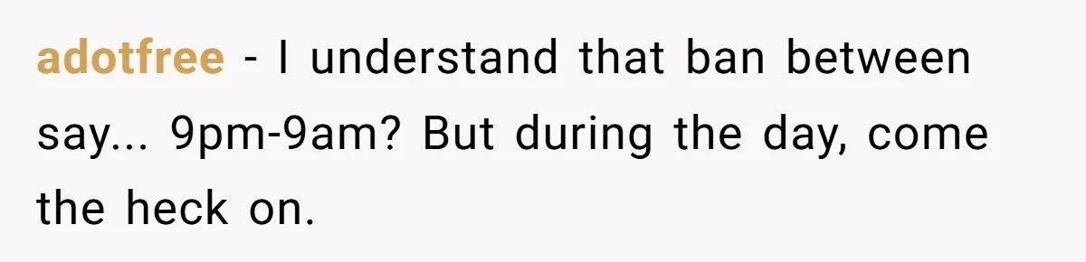 adotfree - I understand that ban between say... 9pm-9am? But during the day, come the heck on.