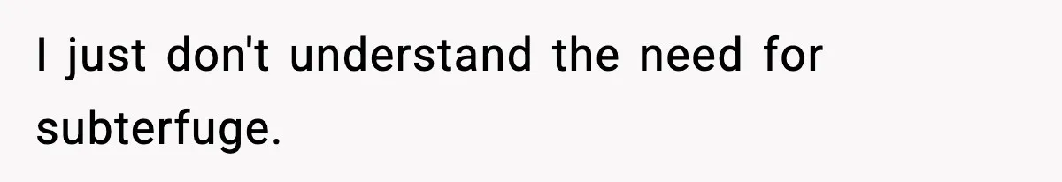 I just don't understand the need for subterfuge.