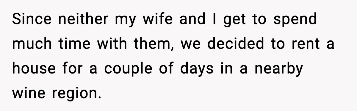 Since neither my wife and I get to spend much time with them, we decided to rent a house for a couple of days in a nearby wine region.