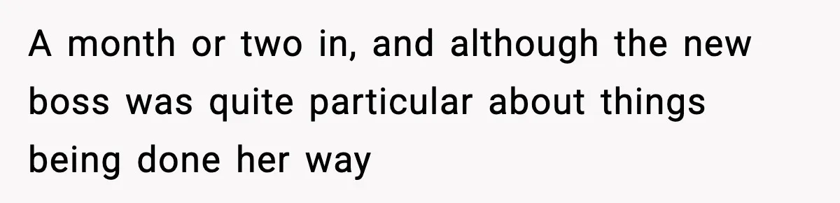 A month or two in, and although the new boss was quite particular about things being done her way