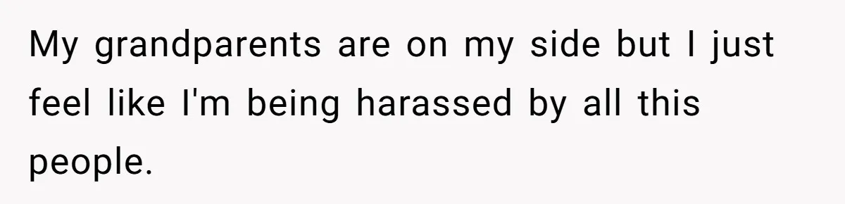 My grandparents are on my side but I just feel like I'm being harassed by all this people.