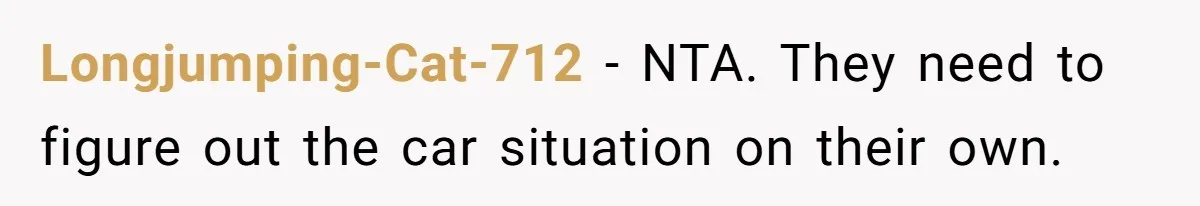Woman Says No to Neighbor, His Vile Response Proves She Was Right Longjumping-Cat-712 - NTA. They need to figure out the car situation on their own.