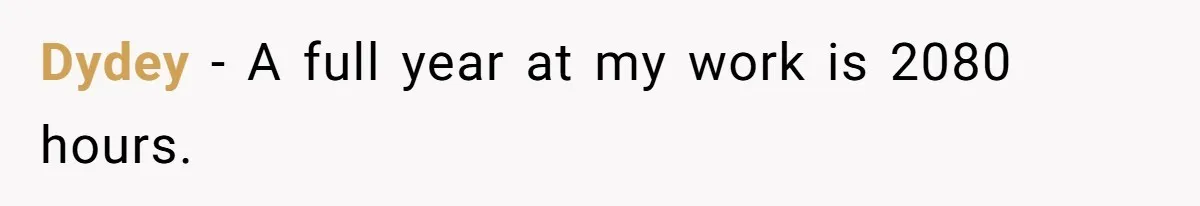 Dydey − A full year at my work is 2080 hours.