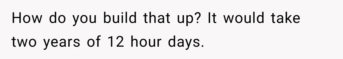 How do you build that up? It would take two years of 12 hour days.