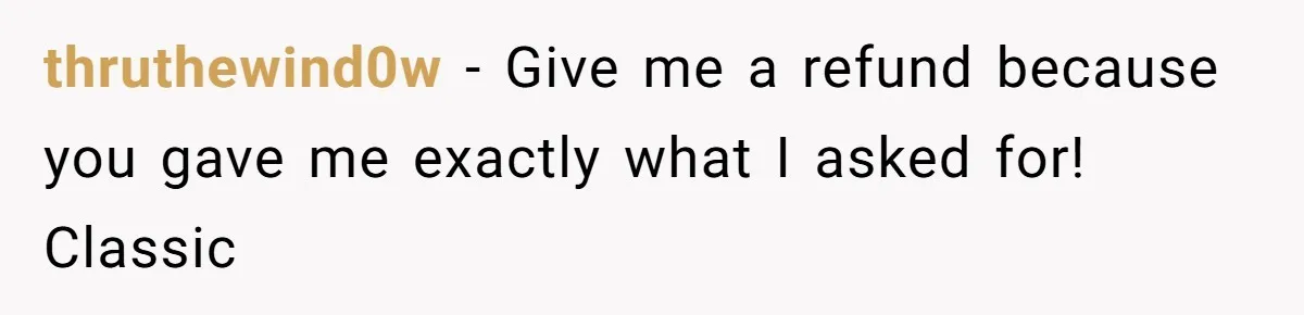 thruthewind0w − Give me a refund because you gave me exactly what I asked for! Classic