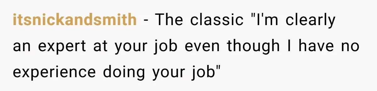 itsnickandsmith − The classic "I'm clearly an expert at your job even though I have no experience doing your job"
