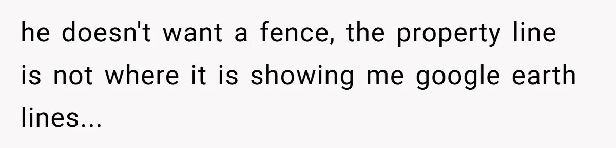 he doesn't want a fence, the property line is not where it is showing me google earth lines...