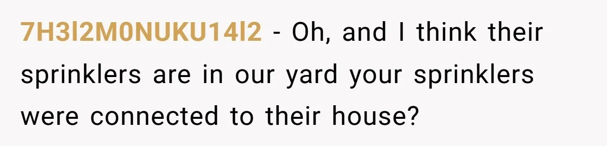 7H3l2M0NUKU14l2 - Oh, and I think their sprinklers are in our yard your sprinklers were connected to their house?