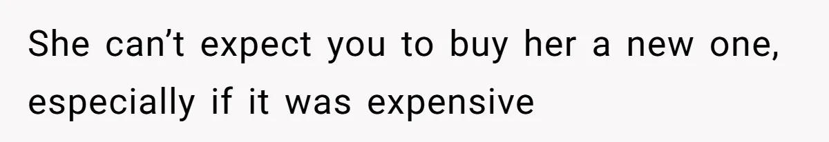 She can’t expect you to buy her a new one, especially if it was expensive