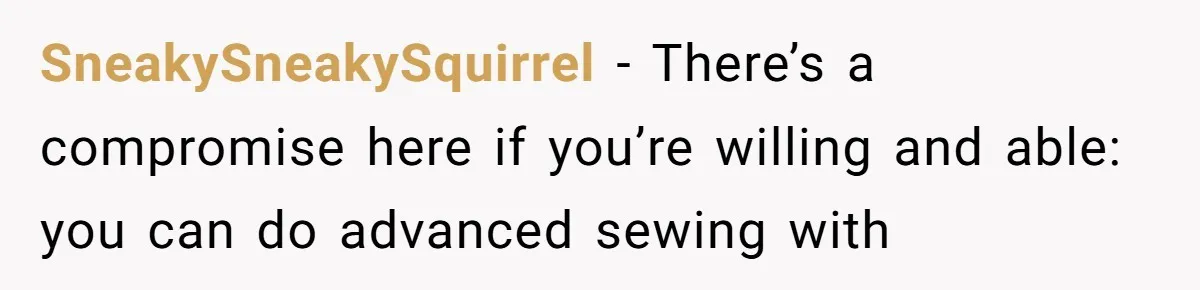SneakySneakySquirrel - There’s a compromise here if you’re willing and able: you can do advanced sewing with