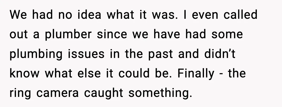 We had no idea what it was. I even called out a plumber since we have had some plumbing issues in the past and didn’t know what else it could...