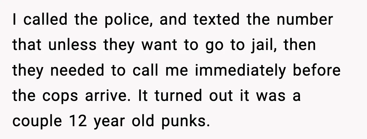 I called the police, and texted the number that unless they want to go to jail, then they needed to call me immediately before the cops arrive. It turned out...