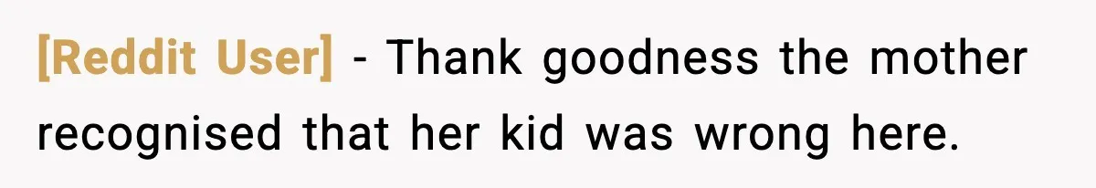 [Reddit User] − Thank goodness the mother recognised that her kid was wrong here.