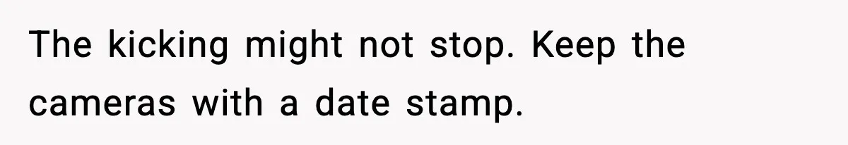 The kicking might not stop. Keep the cameras with a date stamp.