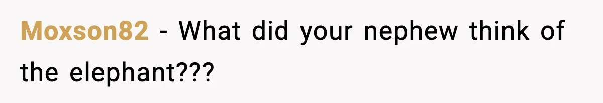 Moxson82 − What did your nephew think of the elephant???