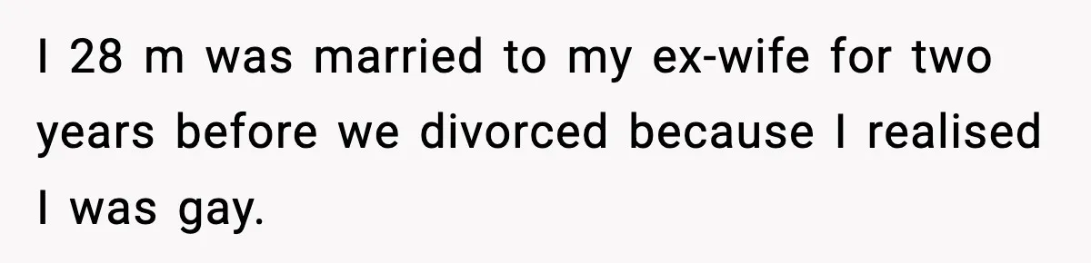 I 28 m was married to my ex-wife for two years before we divorced because I realised I was gay.