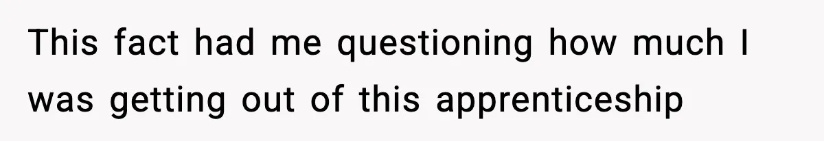 This fact had me questioning how much I was getting out of this apprenticeship