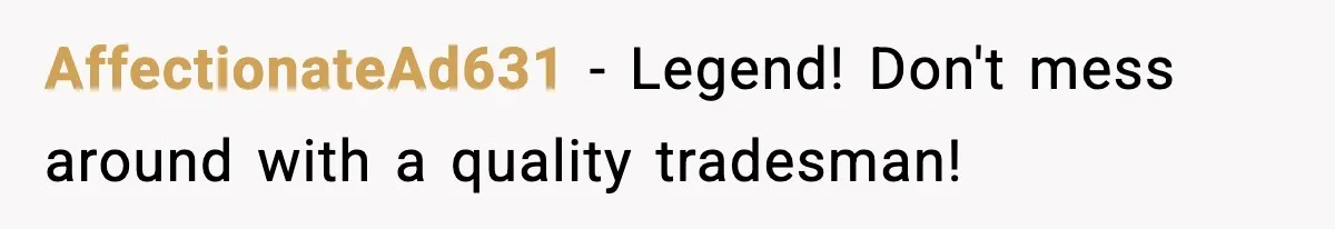 AffectionateAd631 − Legend! Don't mess around with a quality tradesman!