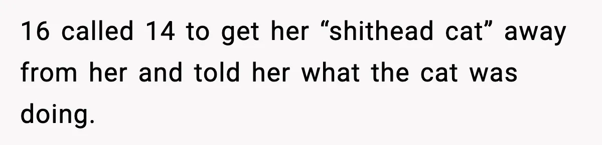 16 called 14 to get her “shithead cat” away from her and told her what the cat was doing.