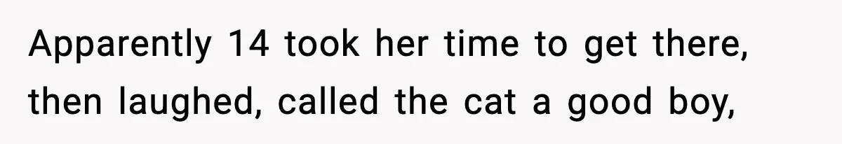 Apparently 14 took her time to get there, then laughed, called the cat a good boy,