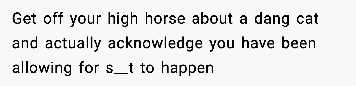 Get off your high horse about a dang cat and actually acknowledge you have been allowing for s__t to happen