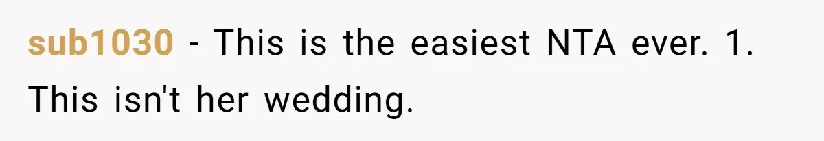 sub1030 − This is the easiest NTA ever. 1. This isn't her wedding.